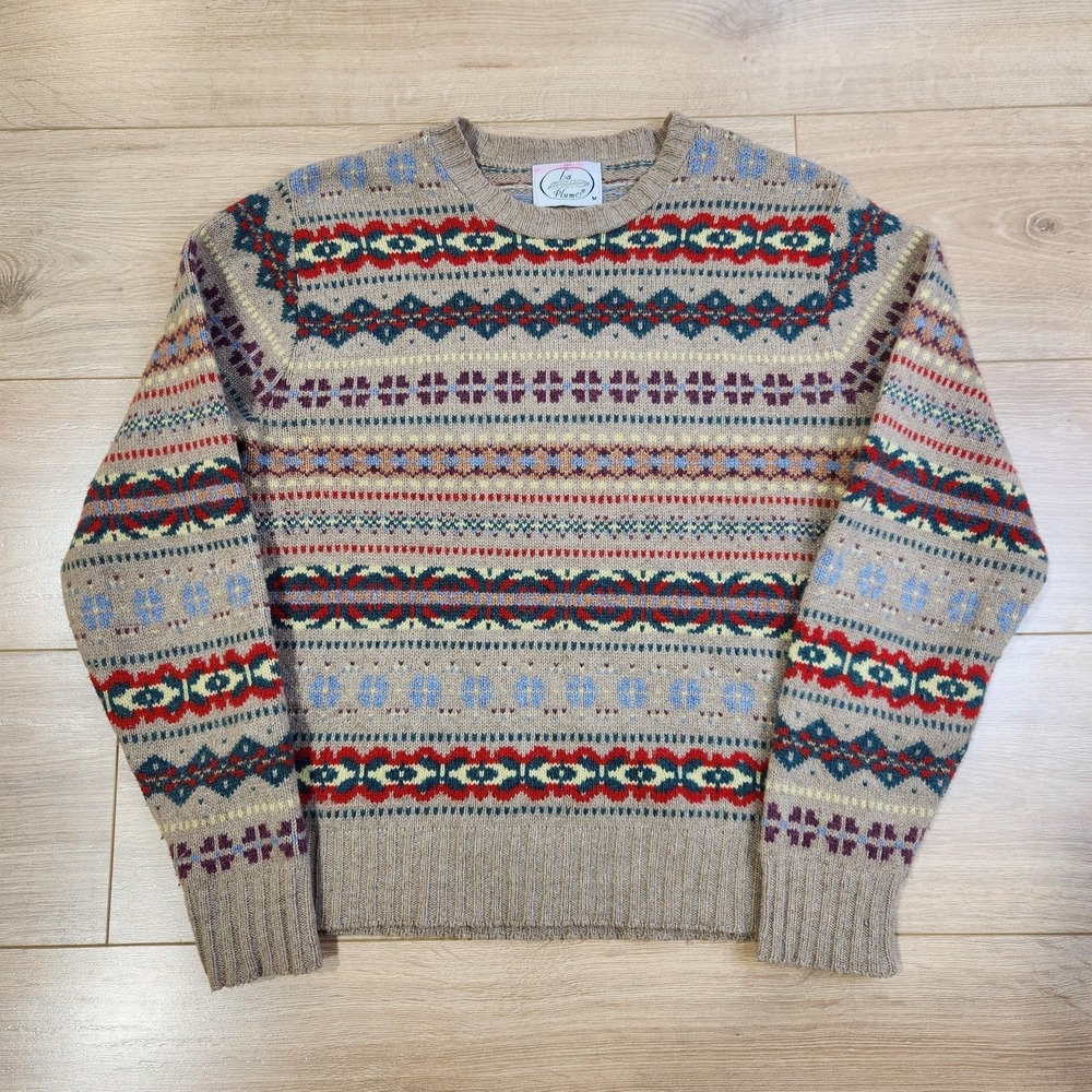 Vintage La Plume Sweater Womens Medium Fair Isle Wool Knit Union Made In USA